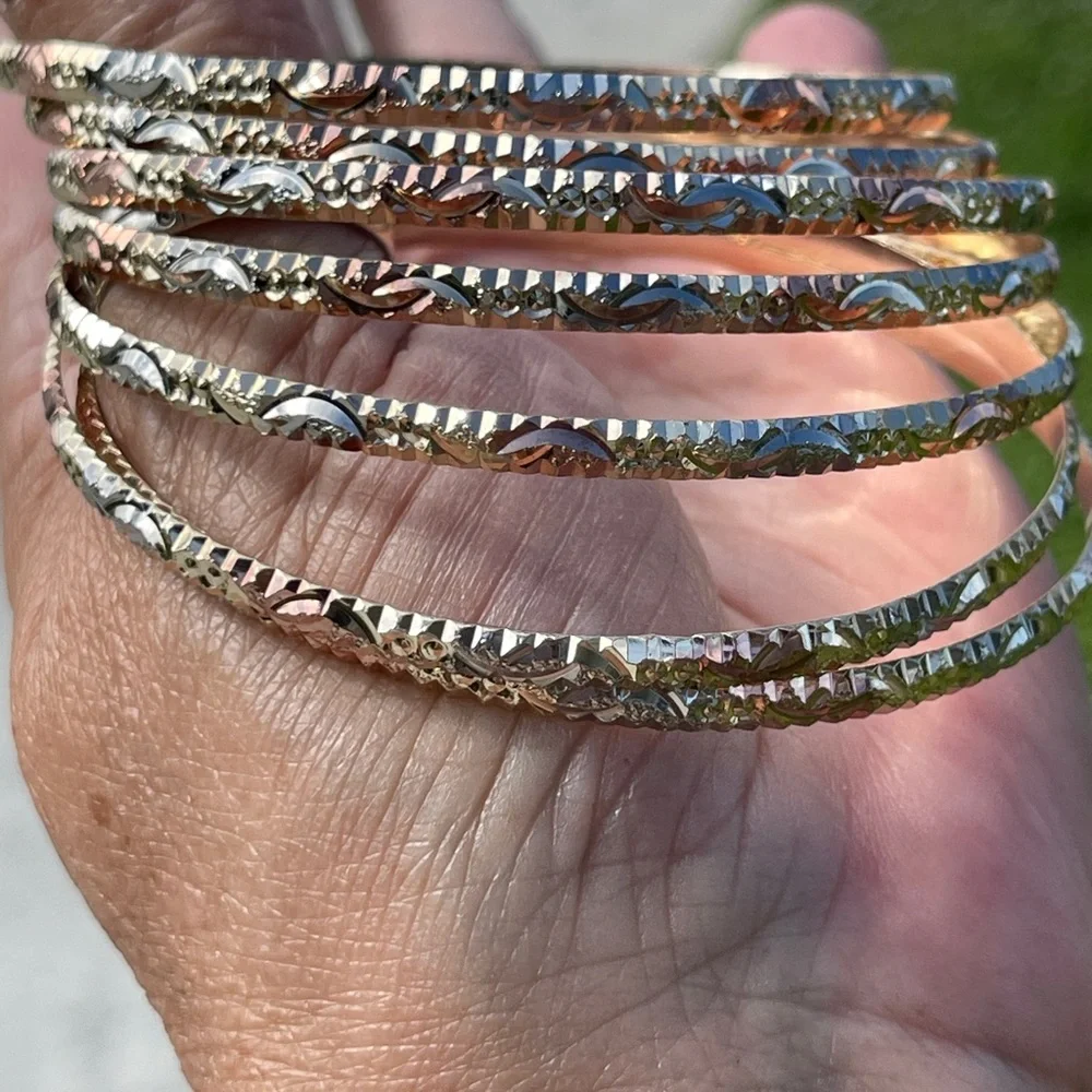 Chic Gold and Silver Textured Bangles - Picture 11 of 14